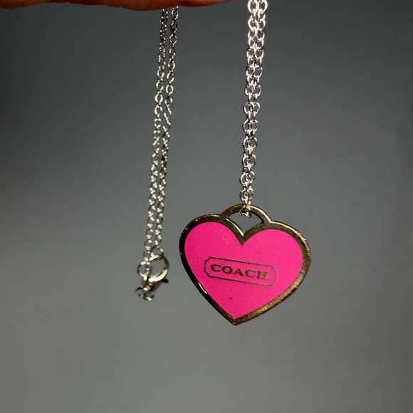 Coach Jewelry - Upcycled Coach Pink Heart Y2K Charm Necklace